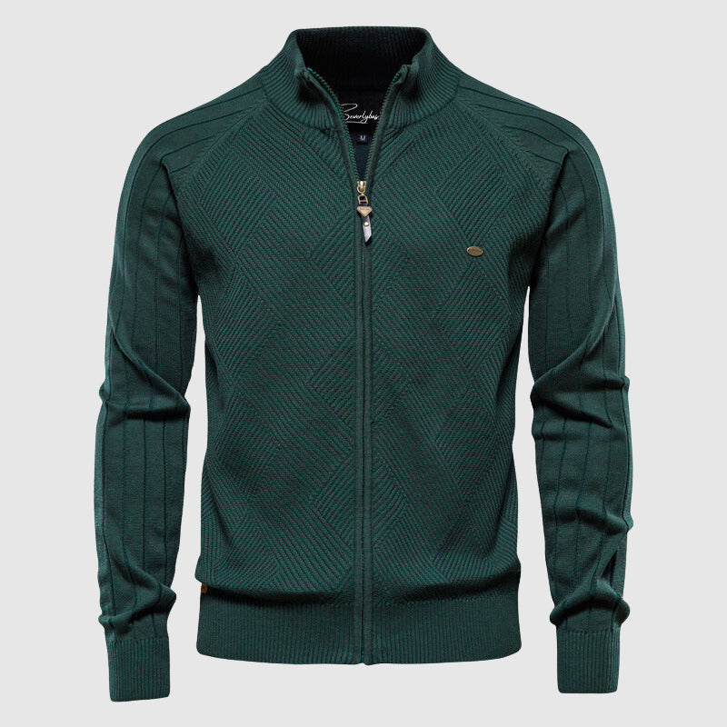 Cardigan da uomo con zip integrale in cotone