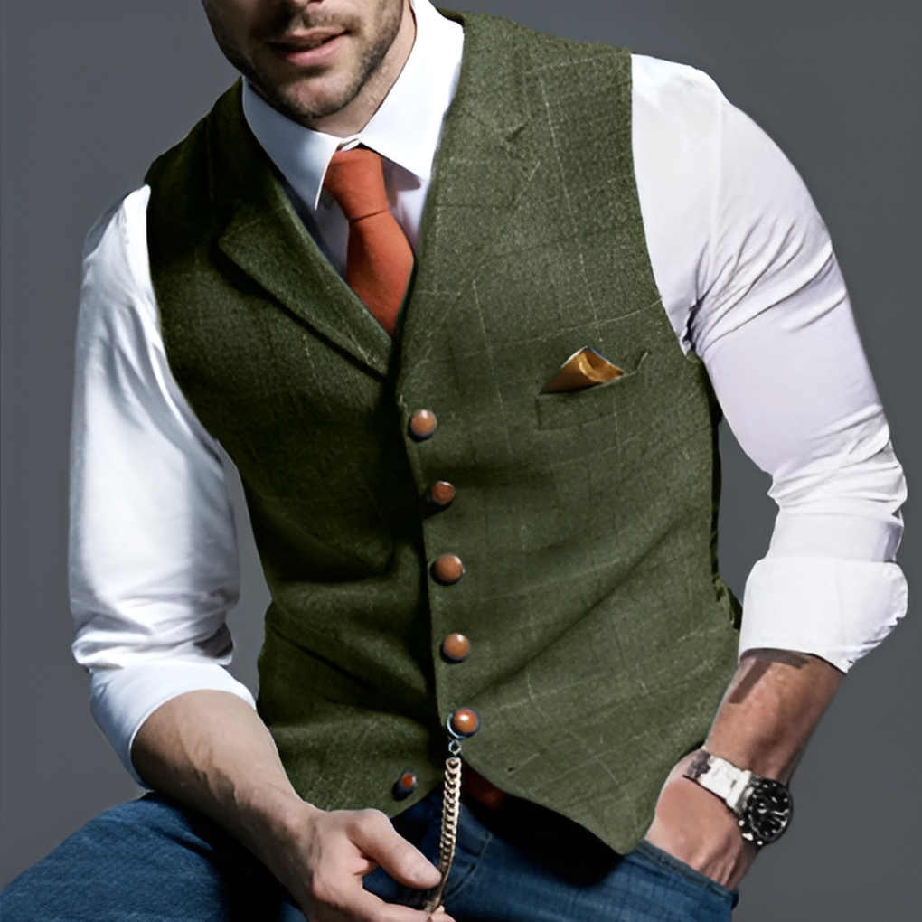Gilet classico formale con revers a lancia e chiusura a bottoni
