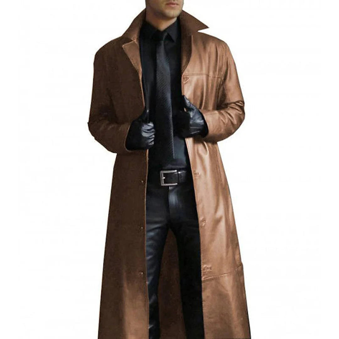 Cappotto invernale lungo in ecopelle per uomo