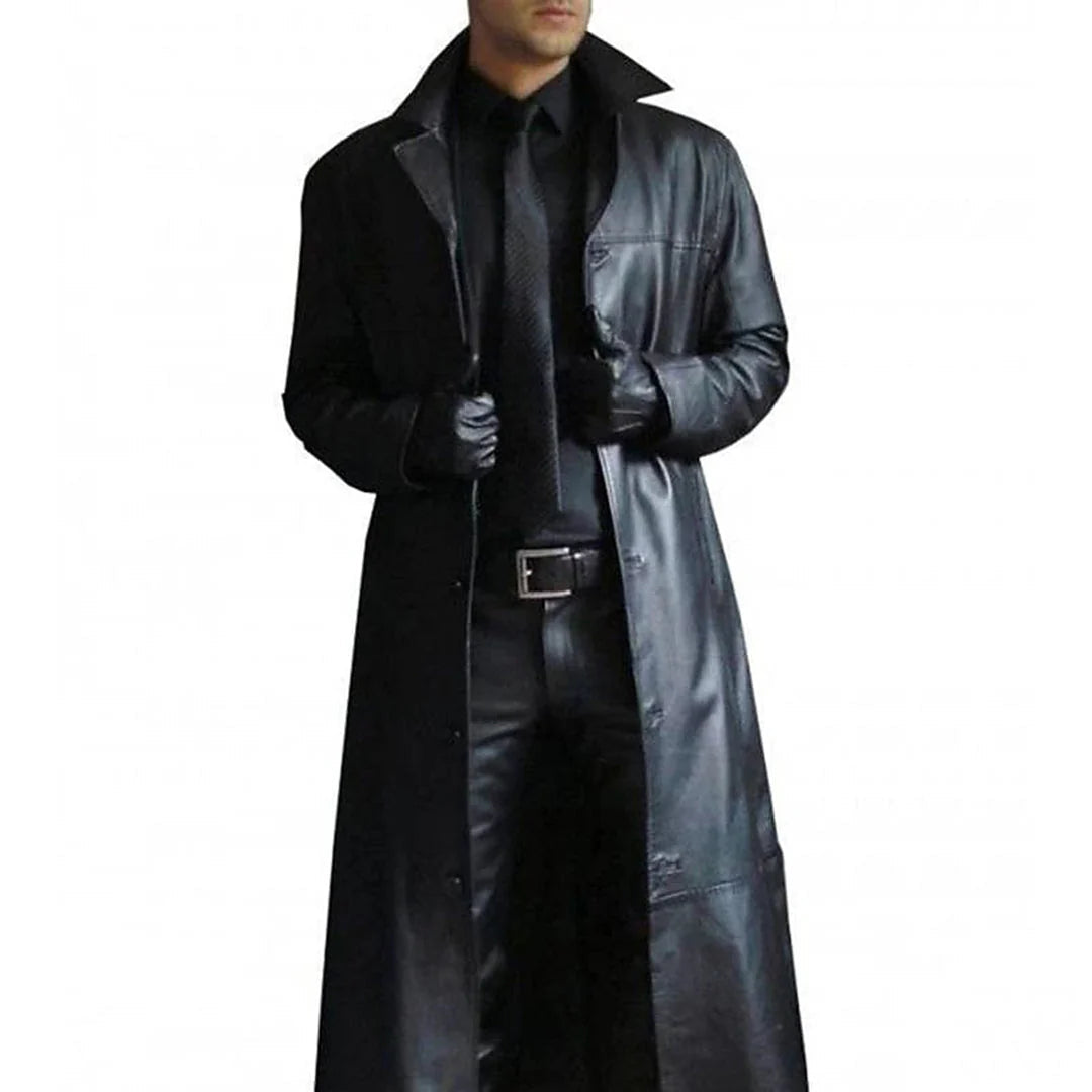 Cappotto invernale lungo in ecopelle per uomo