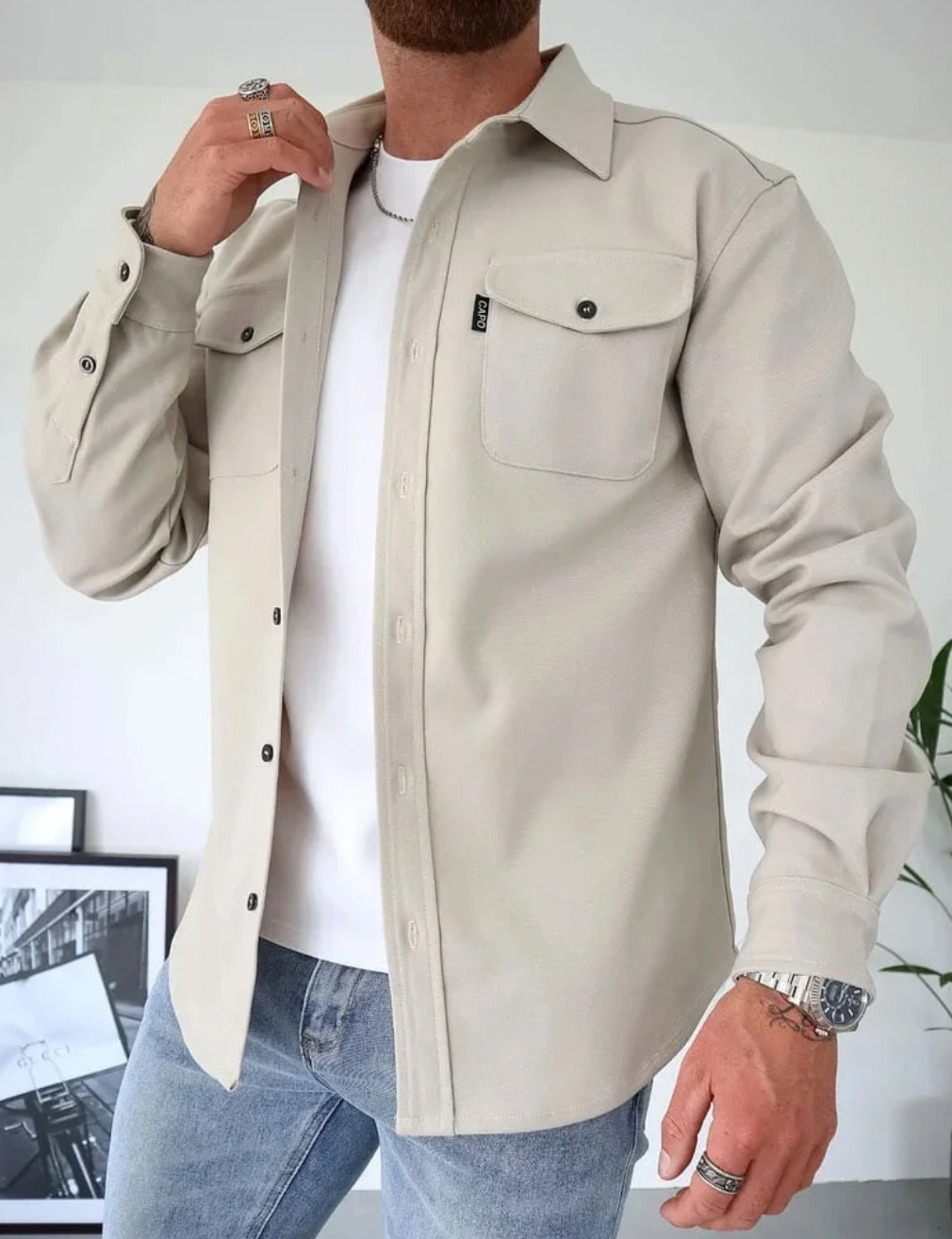 Camicia a maniche lunghe con tasche per uomo