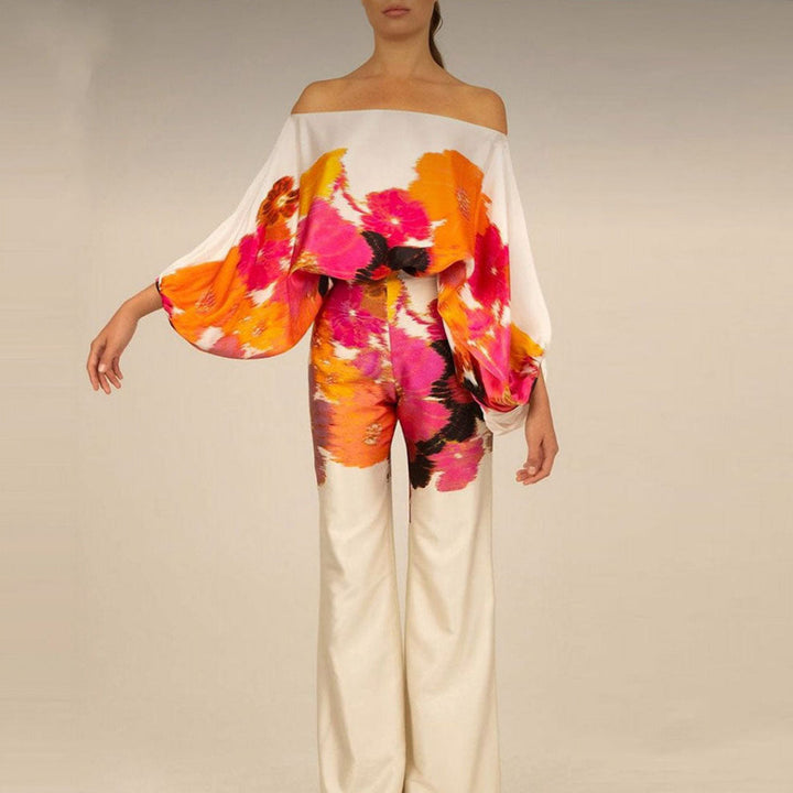 Completo da donna in raso con spalle scoperte, 2 pezzi