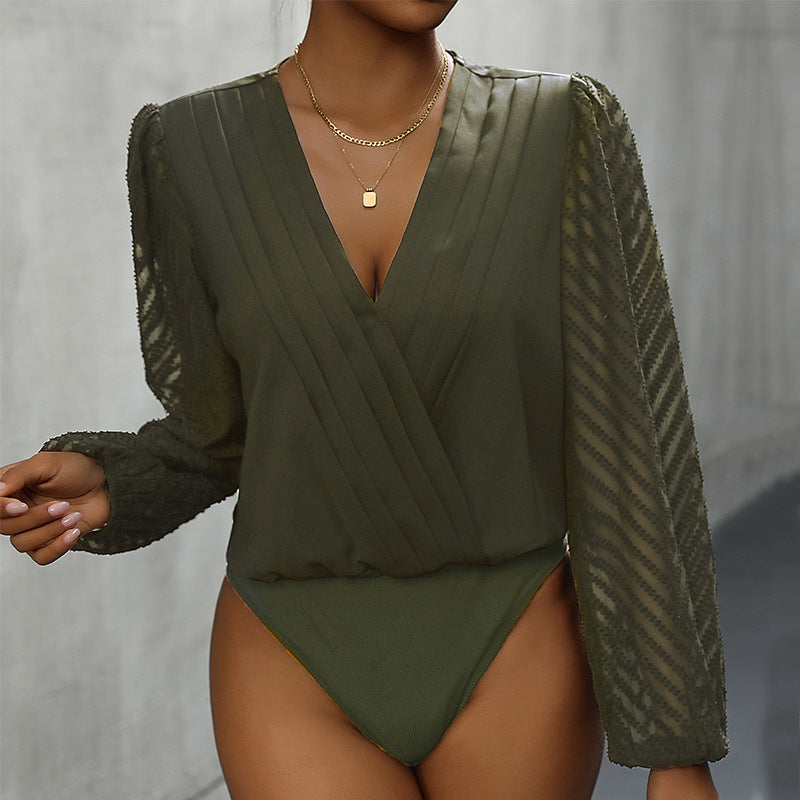 Top body casual a pieghe con scollo a V