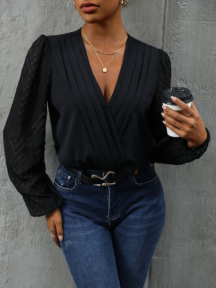 Top body casual a pieghe con scollo a V