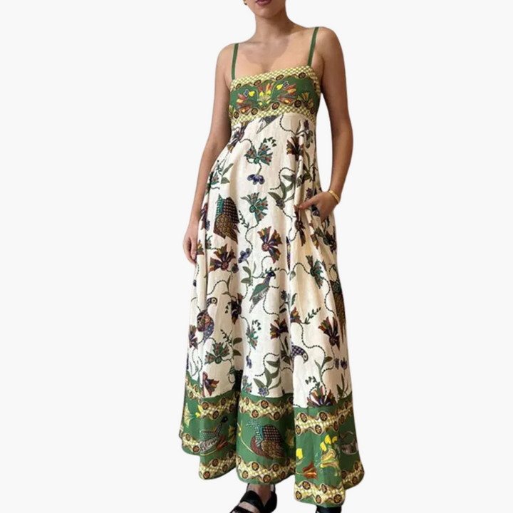 Solara - Abito Maxi Donna Senza Maniche con Motivo Grafico