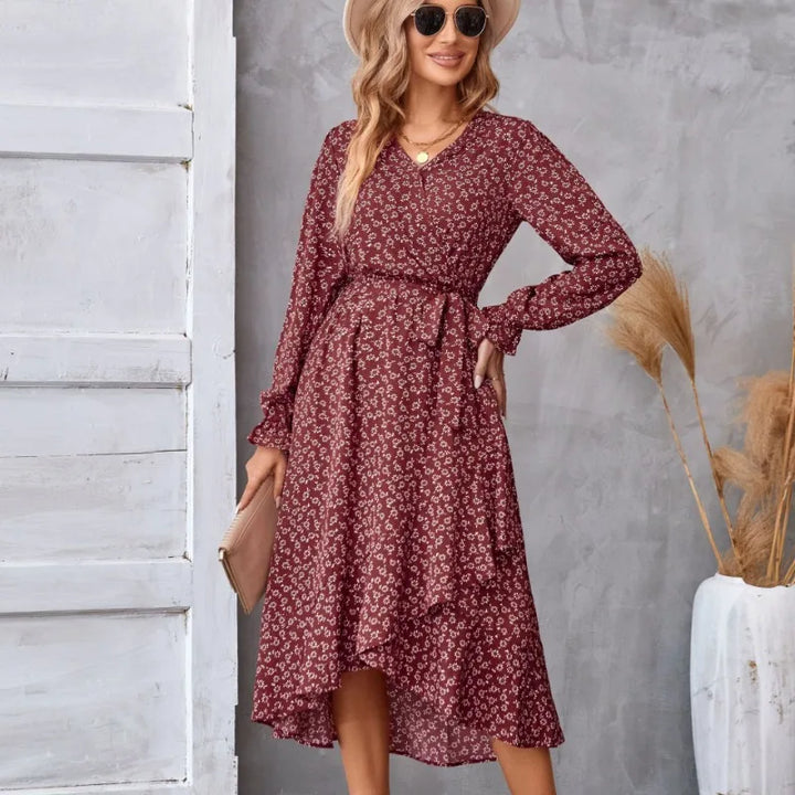 FloraLuxe - Abito Donna con Stampa Floreale e Collo a V