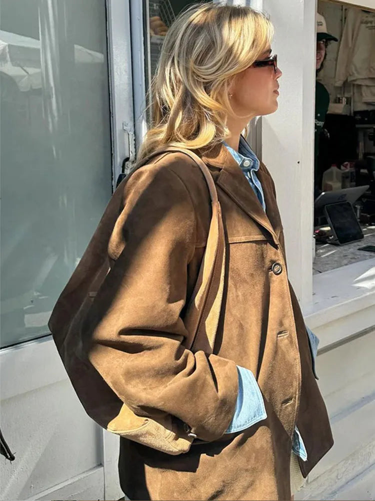Giacca classica in pelle scamosciata da donna