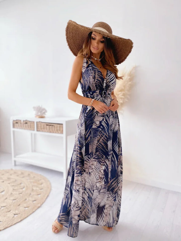 Tropica - Abito Maxi Donna Senza Maniche con Profondo V-Collo