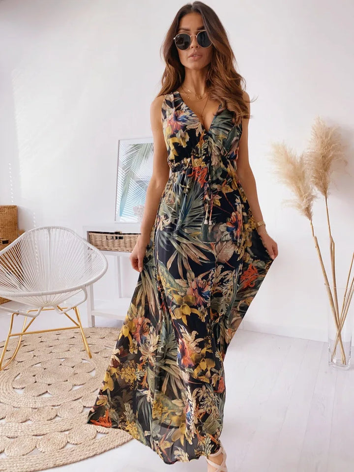 Tropica - Abito Maxi Donna Senza Maniche con Profondo V-Collo