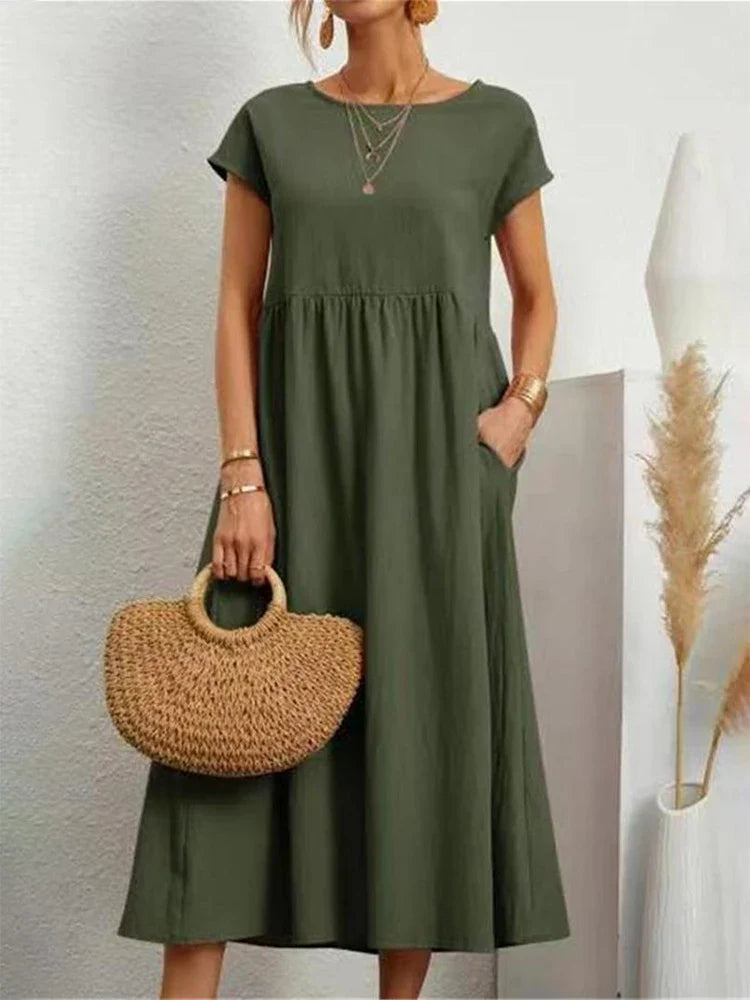 Abito vintage in cotone con scollo a O