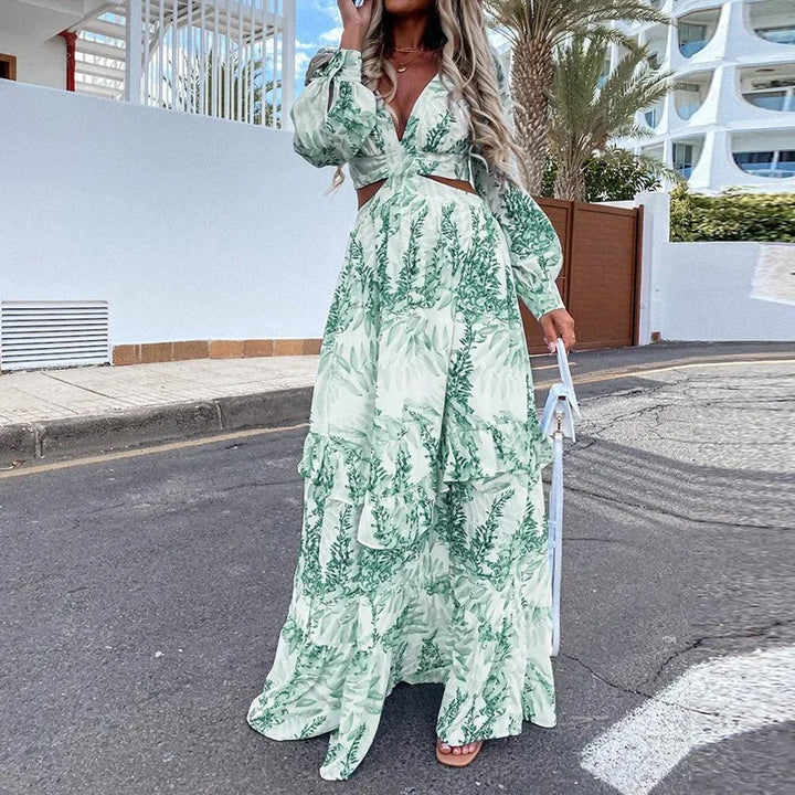 Elysia - Abito Maxi Donna con Scollatura a V e Dettagli Cut-out
