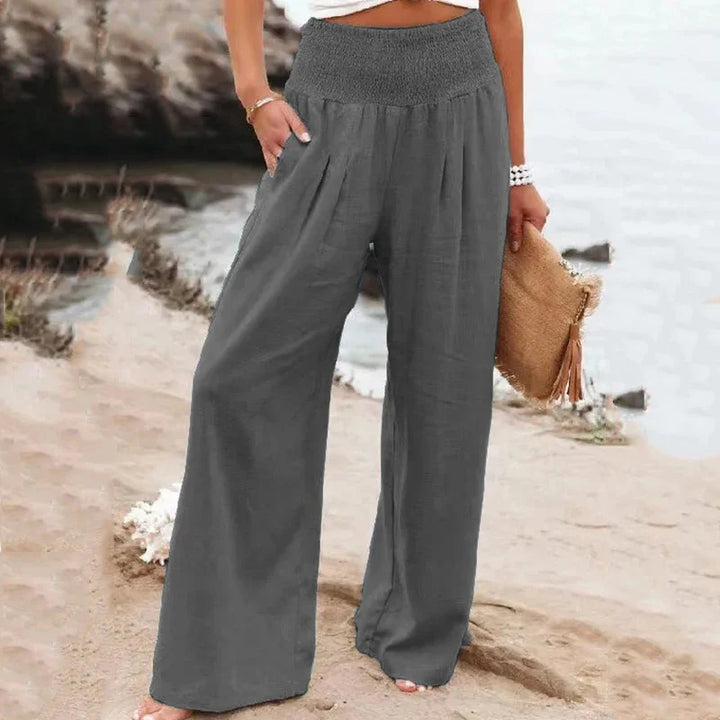 BreezyFlow - Pantaloni Larghi Donna con Vita Alta Elastico