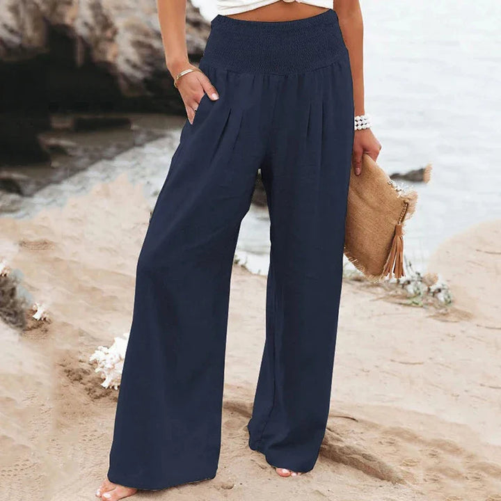 BreezyFlow - Pantaloni Larghi Donna con Vita Alta Elastico