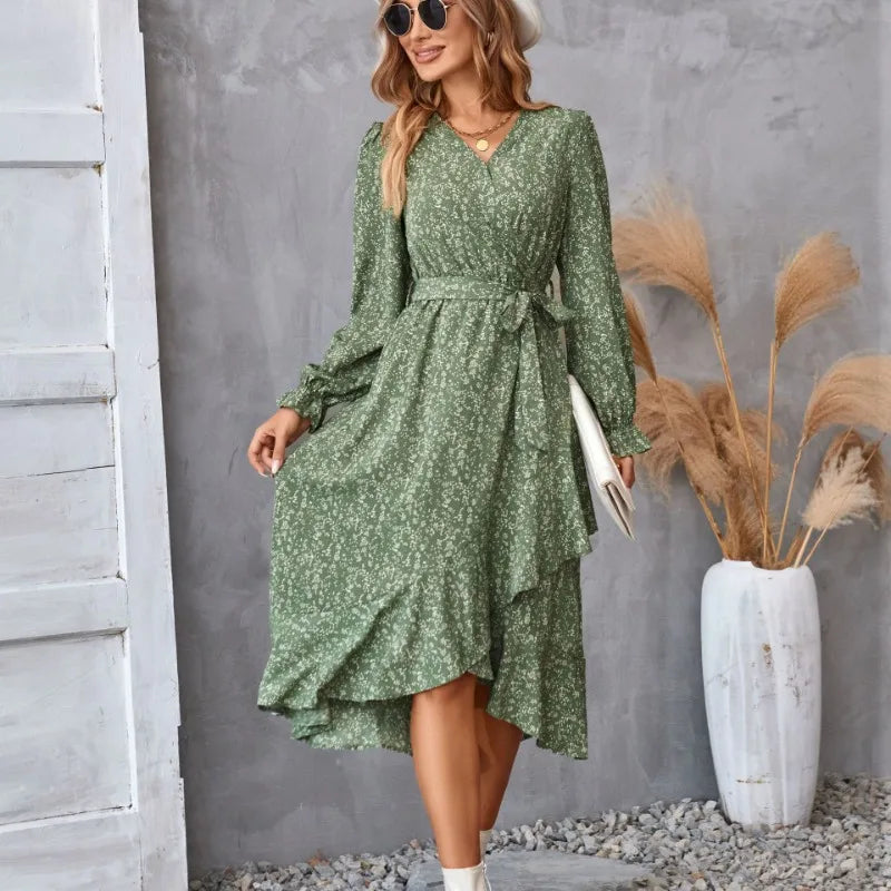 FloraLuxe - Abito Donna con Stampa Floreale e Collo a V