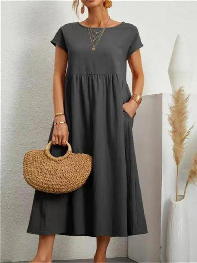 Abito vintage in cotone con scollo a O