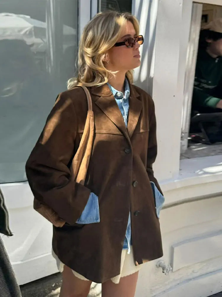 Giacca classica in pelle scamosciata da donna