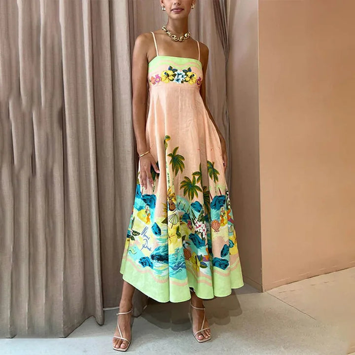 Solara - Abito Maxi Donna Senza Maniche con Motivo Grafico