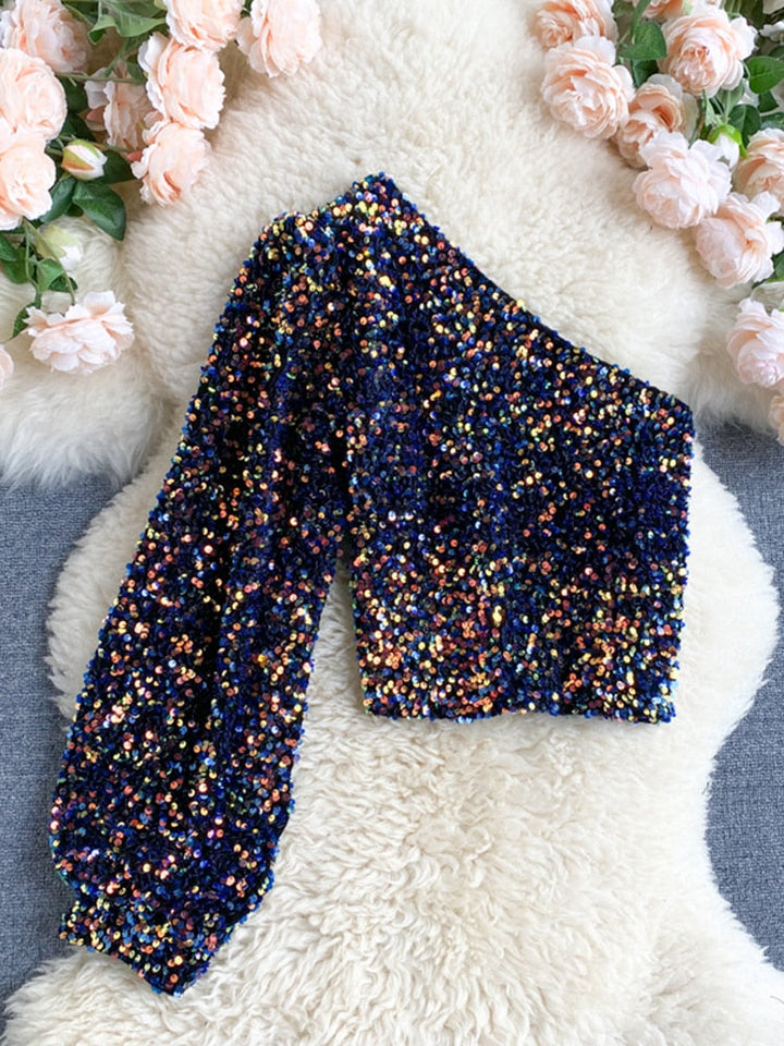 Top monospalla Fleur Glitter