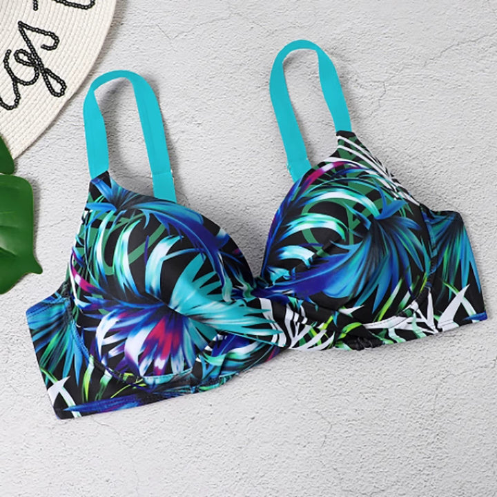Bikini donna a vita alta con stampa a foglie