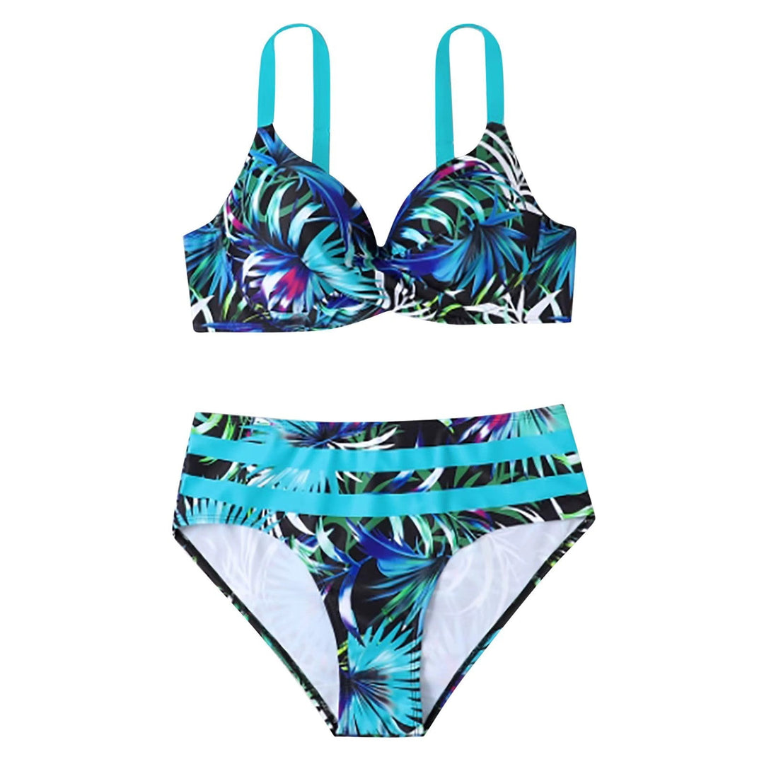 Bikini donna a vita alta con stampa a foglie