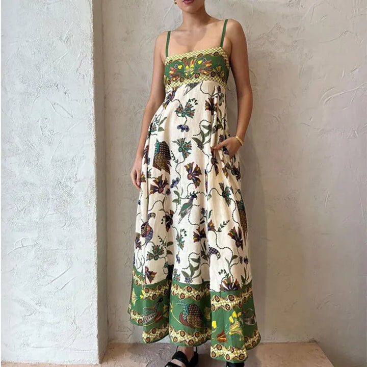 Solara - Abito Maxi Donna Senza Maniche con Motivo Grafico
