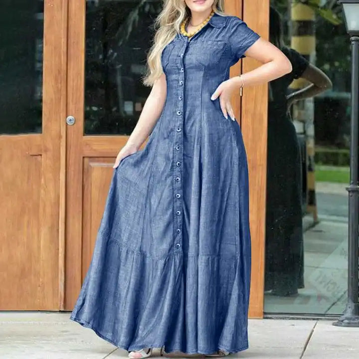 Denimaura - Abito Maxi Donna in Denim con Chiusura a Bottoni
