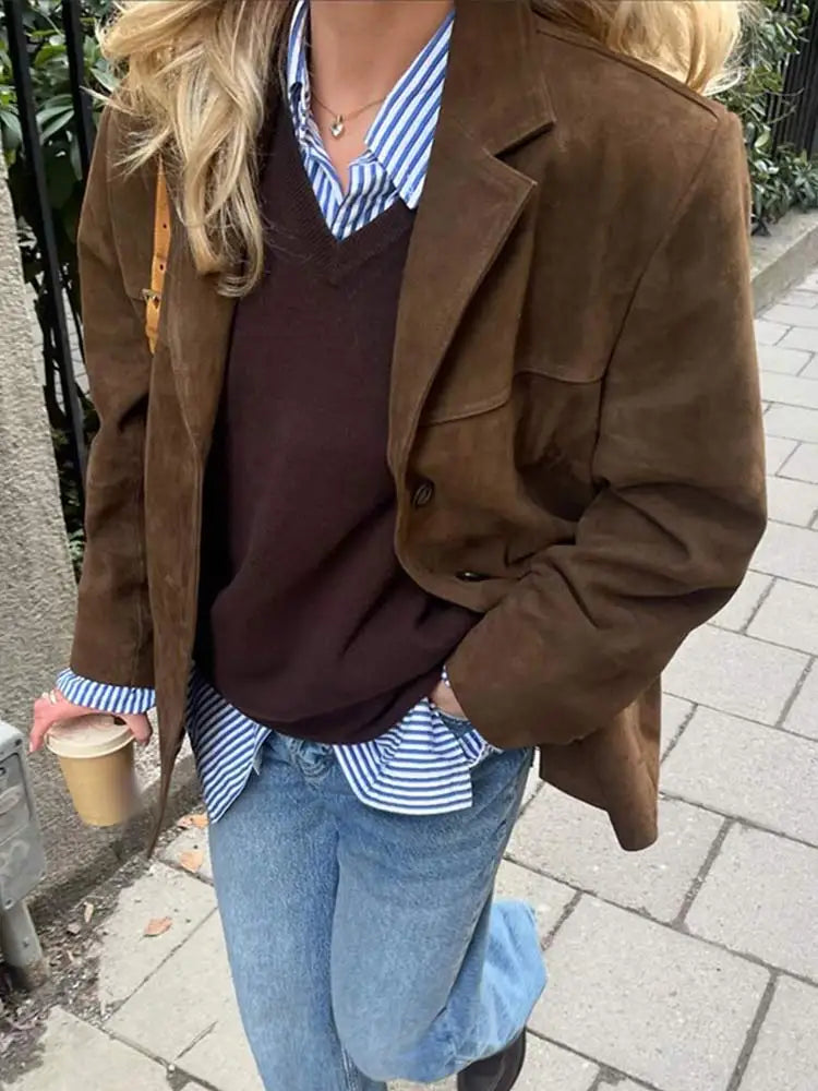 Giacca classica in pelle scamosciata da donna