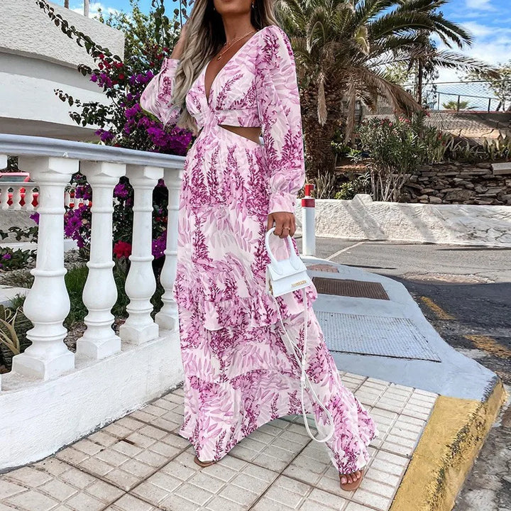 Elysia - Abito Maxi Donna con Scollatura a V e Dettagli Cut-out