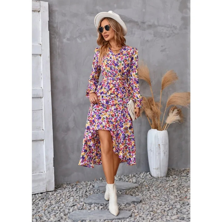 FloraLuxe - Abito Donna con Stampa Floreale e Collo a V