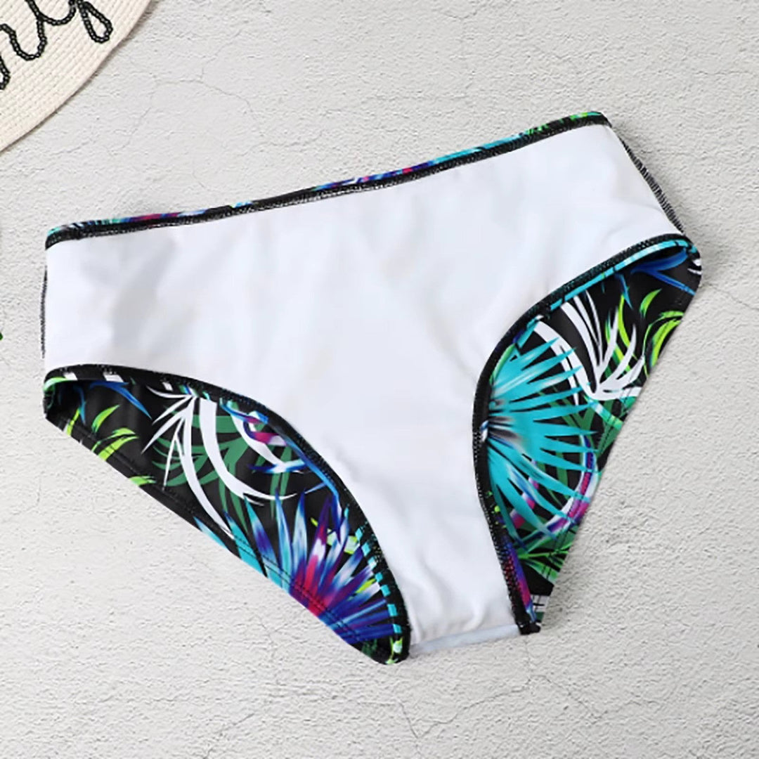 Bikini donna a vita alta con stampa a foglie