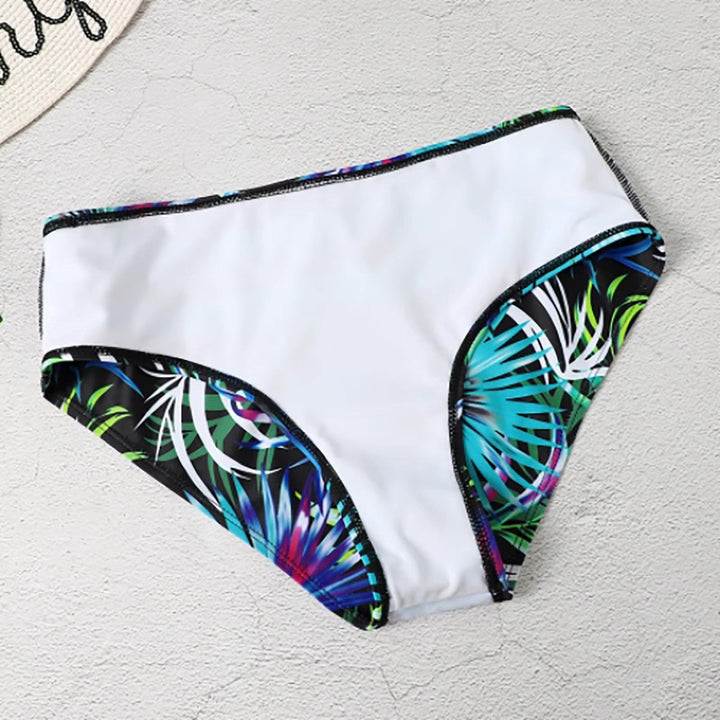 Bikini donna a vita alta con stampa a foglie