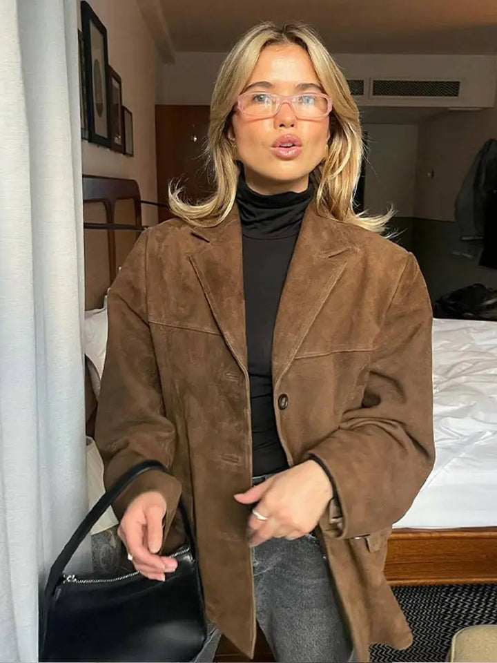 Giacca classica in pelle scamosciata da donna