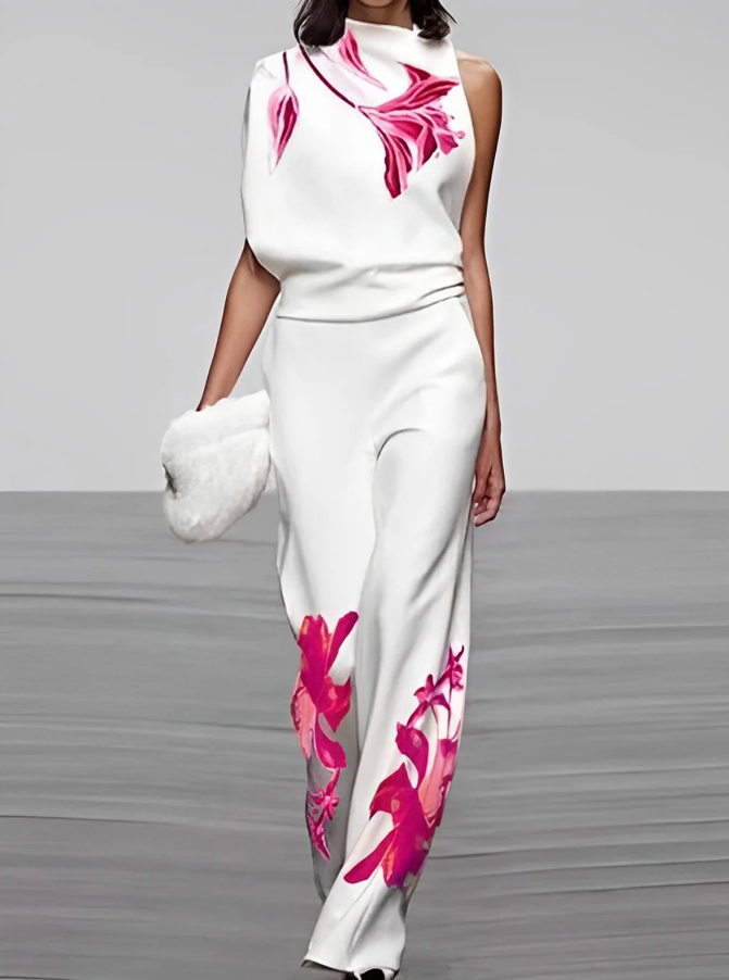 Completo due pezzi da donna con design floreale in grassetto
