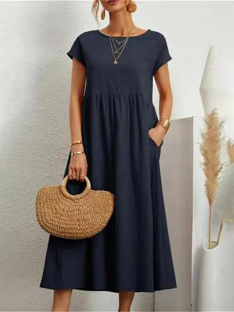 Abito vintage in cotone con scollo a O