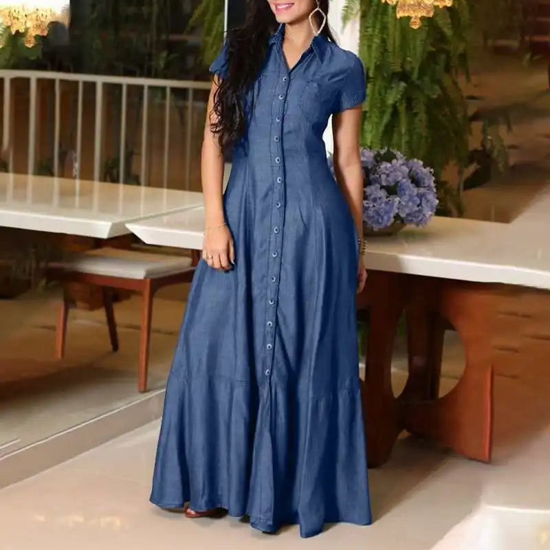 Denimaura - Abito Maxi Donna in Denim con Chiusura a Bottoni