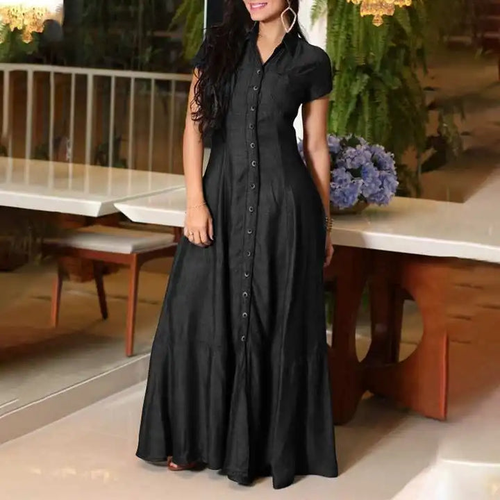 Denimaura - Abito Maxi Donna in Denim con Chiusura a Bottoni