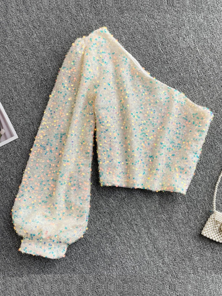 Top monospalla Fleur Glitter