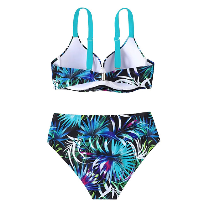 Bikini donna a vita alta con stampa a foglie