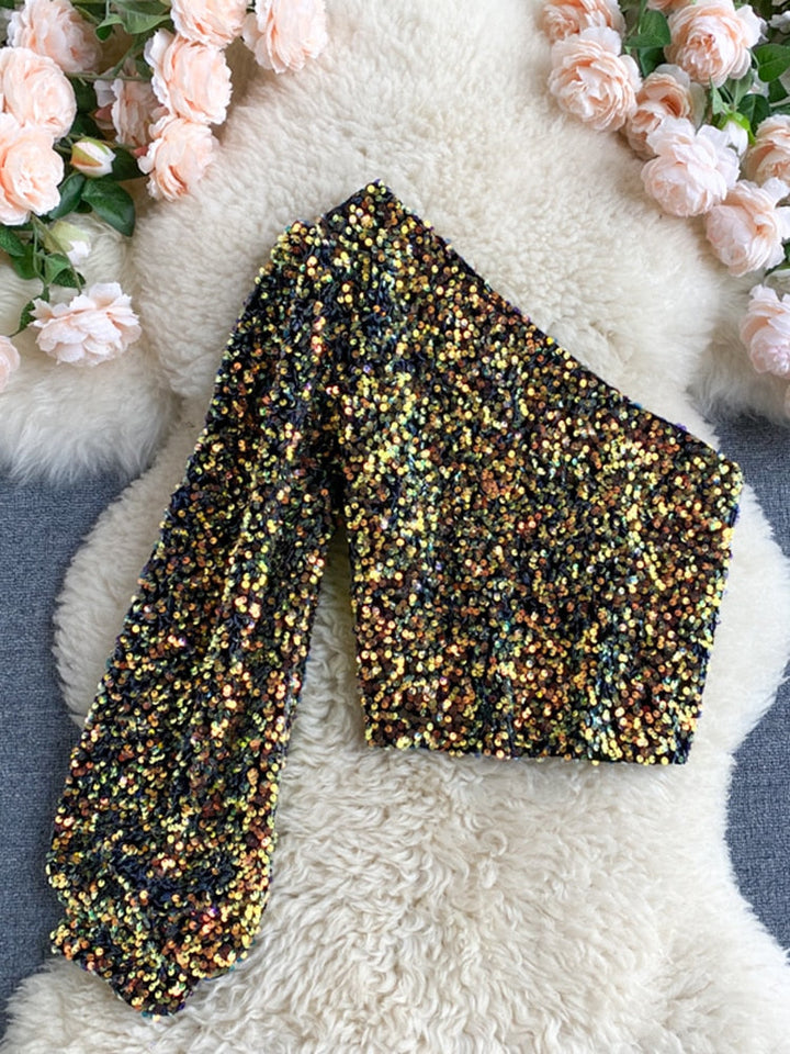 Top monospalla Fleur Glitter