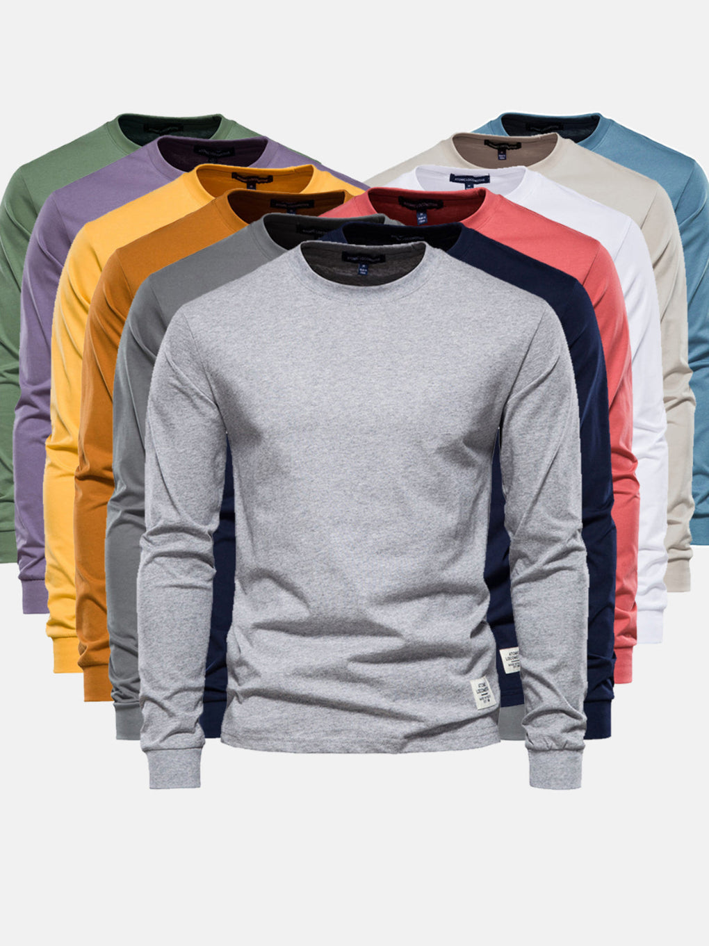 Camicia da uomo in cotone a maniche lunghe con scollo tondo