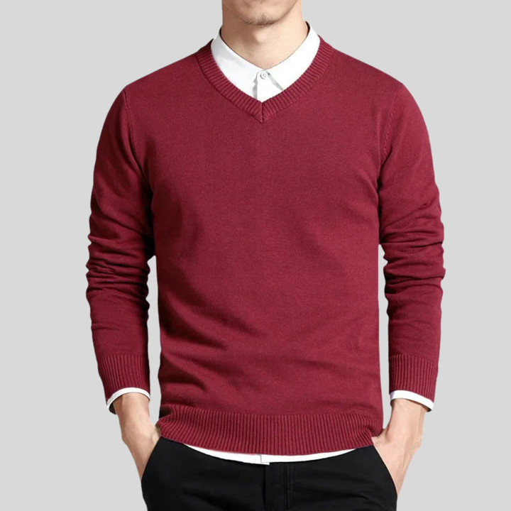 Maglione in cotone con scollo a V da uomo