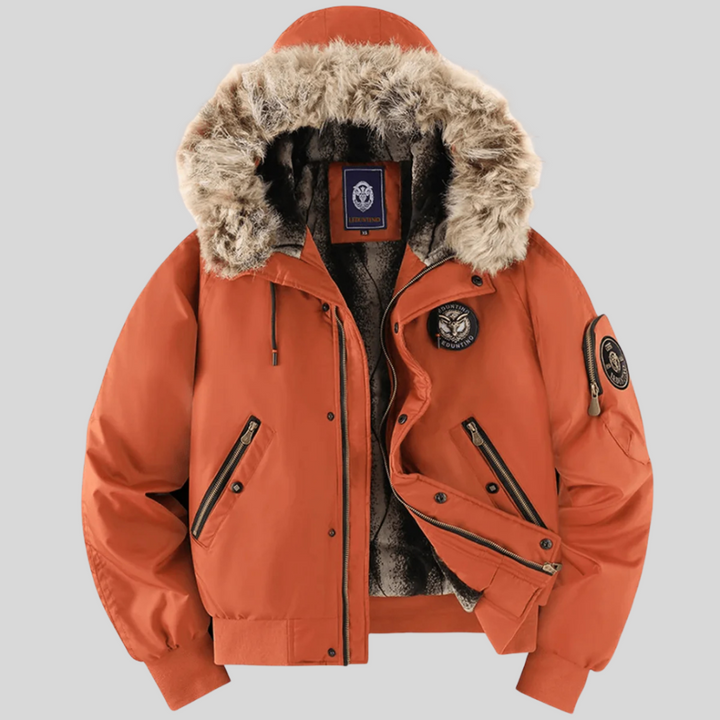 Giubbotto bomber imbottito con cappuccio in pelliccia sintetica