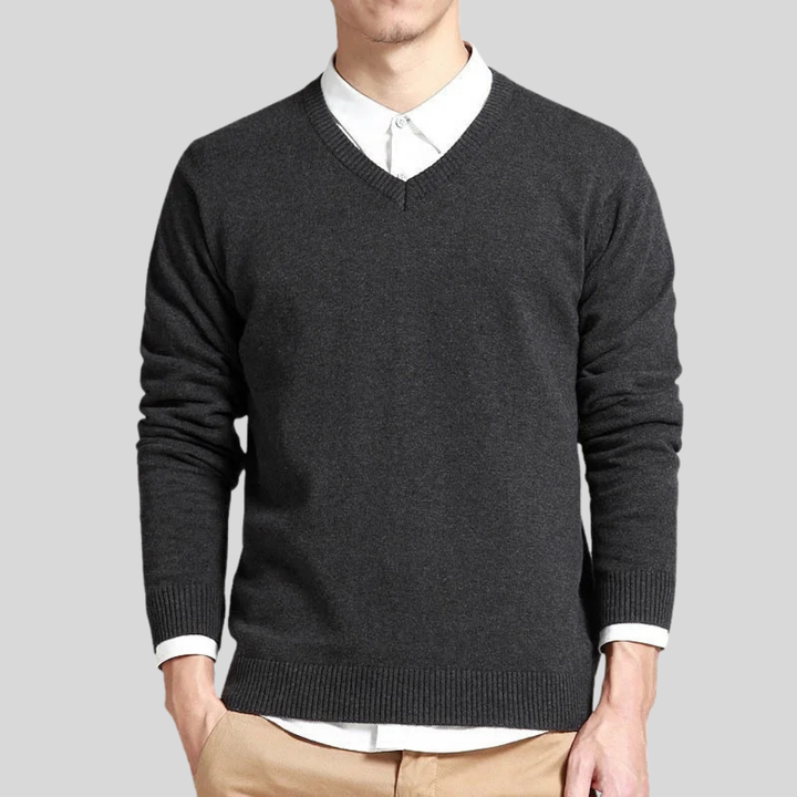 Maglione in cotone con scollo a V da uomo