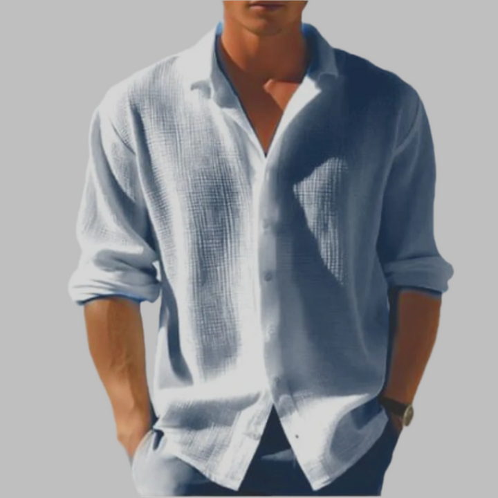 Camicia leggera da uomo in cotone e lino tinta unita