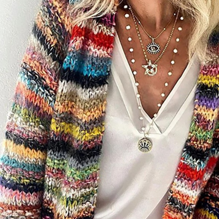 Maglia lunga con stampa a righe da donna