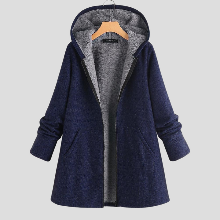 Cappotto con cappuccio in pile tinta unita da donna