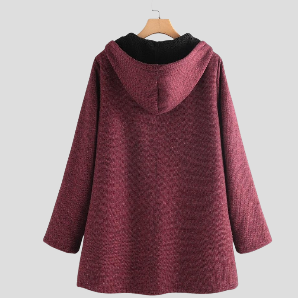 Cappotto con cappuccio in pile tinta unita da donna