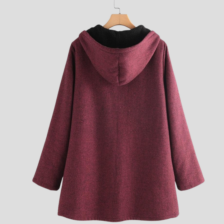 Cappotto con cappuccio in pile tinta unita da donna