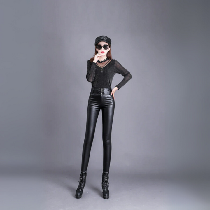 Pantaloni in pelle PU a vita alta ed eleganti da donna