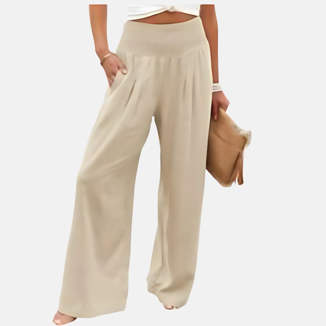 BreezyFlow - Pantaloni Larghi Donna con Vita Alta Elastico